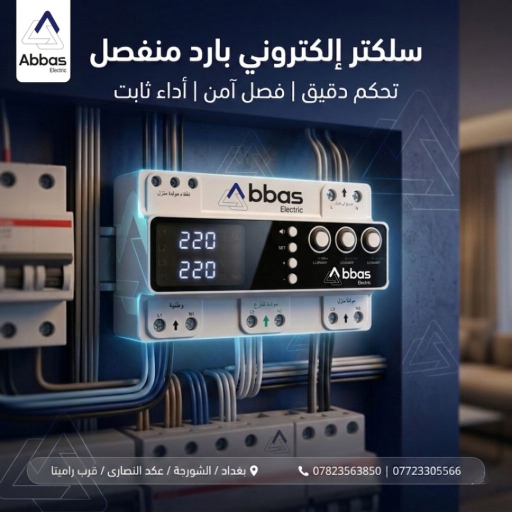 Abbas Electric control unit on a blue wall with a digital 220V display and blue cables nearby.